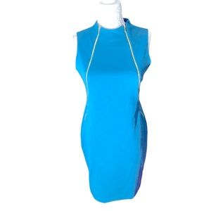 Calvin Klein Teal Blue Double Gold Zipper Dress Size 8